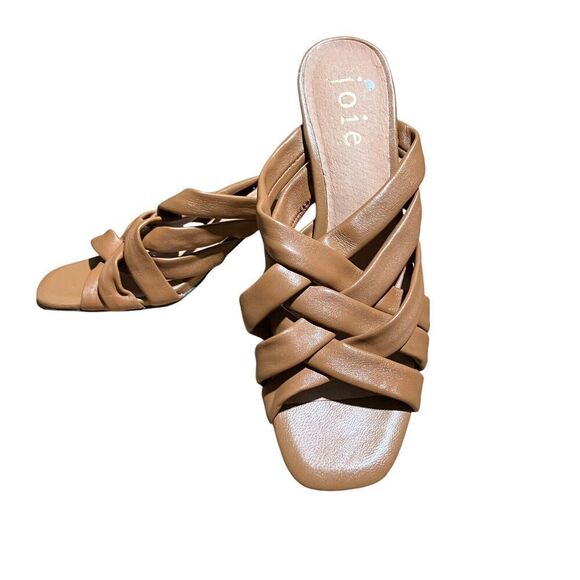 JOIE Sandals WMNS 6.5 Brown Leather Luz Crisscross Heels Block Open Toe Slip On - Picture 1 of 8